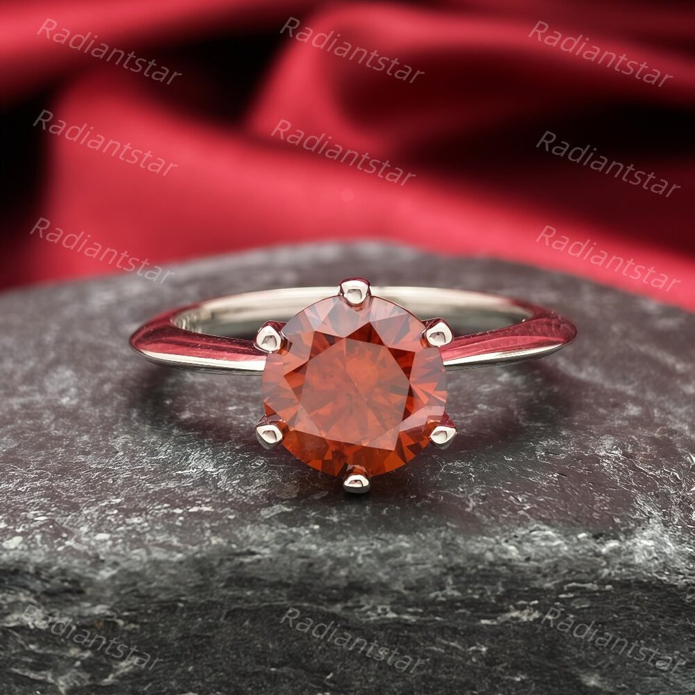 NEW Certified 2 ct. t.w. Garnet Red Moissanite Solitaire 6 Prong Ring
